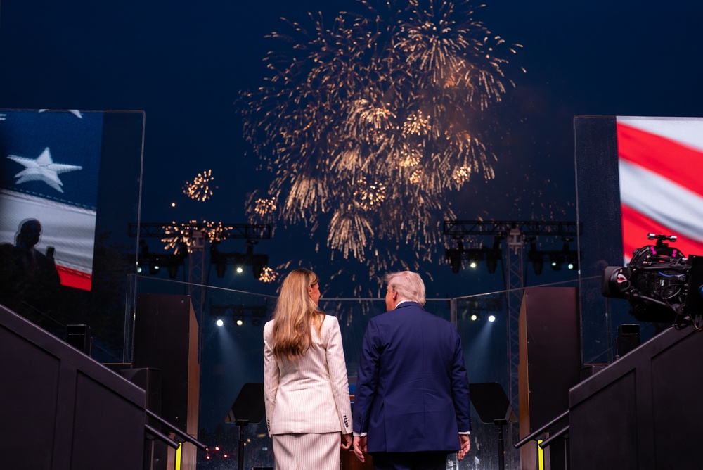 President Donald Trump and First Lady Melania Trump watch a firework show over the National Mall caps the 250th Anniversary of the U.S. Army Grand Parade and Celebration, Saturday, June 14, 2025, in Washington, D.C.(Official White House Photo by Andrea Hanks)