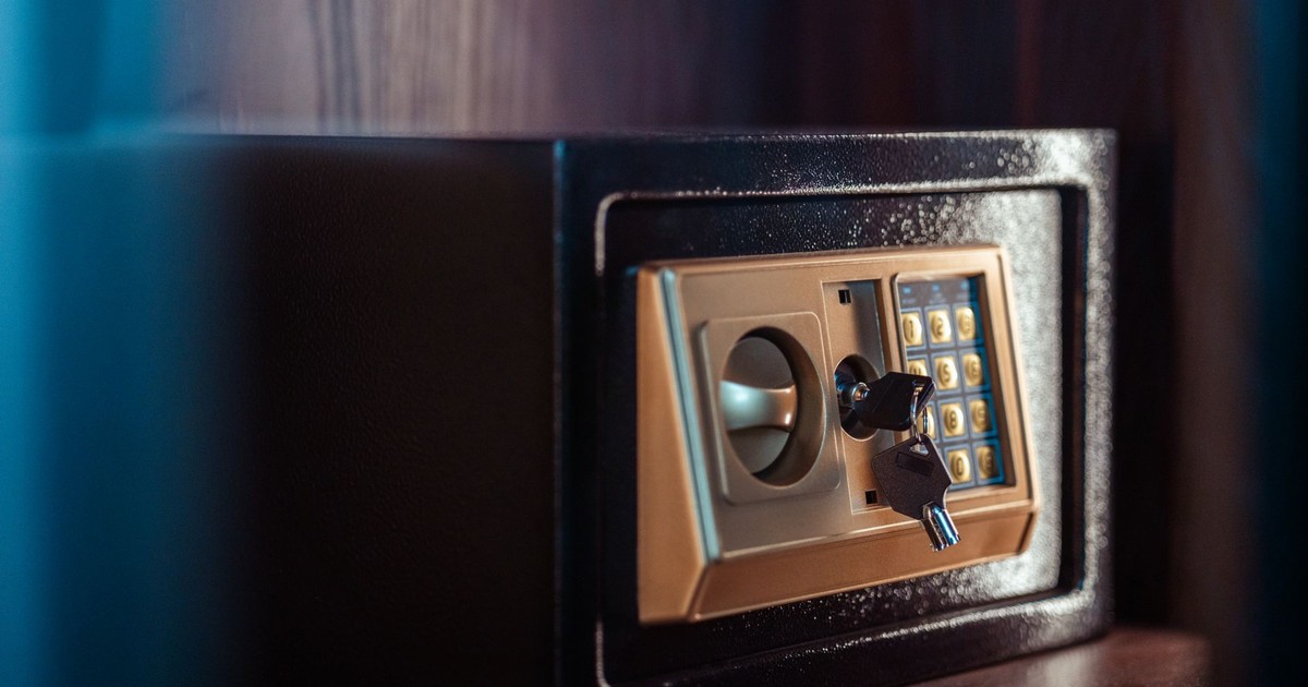 Close-up image of an electronic safe with a key in Baghdad, Iraq.