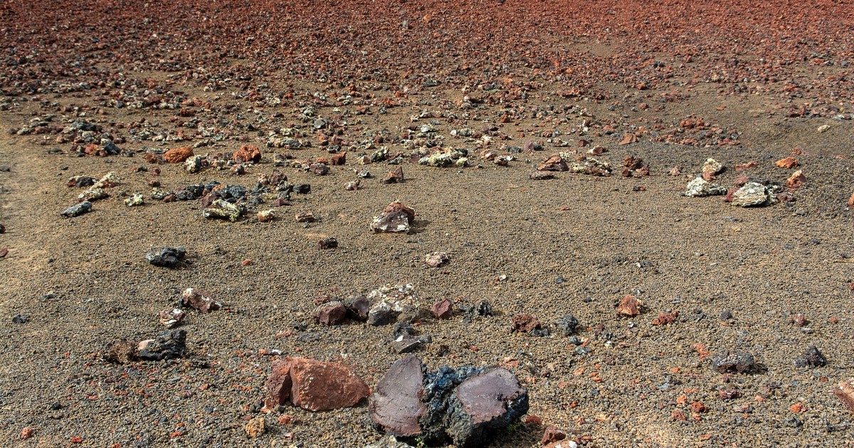 Explore the rugged volcanic terrain of Lanzarote with scattered rocks and vibrant earth tones.